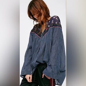 Free People | NWT Hearts & Colors Navy and Striped Floral Blouse